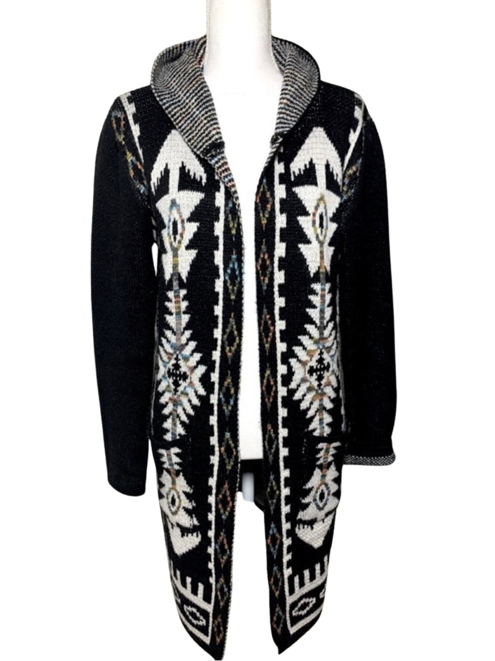 Pinkliscious Women Aztec Southwestern  Cardigan Sweater Coat Jacket Hooded Small